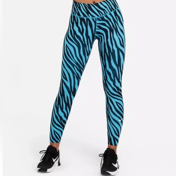 Bold Nike One Icon Clash Blue Black Zebra Print Leggings XS - Picture 2 of 8